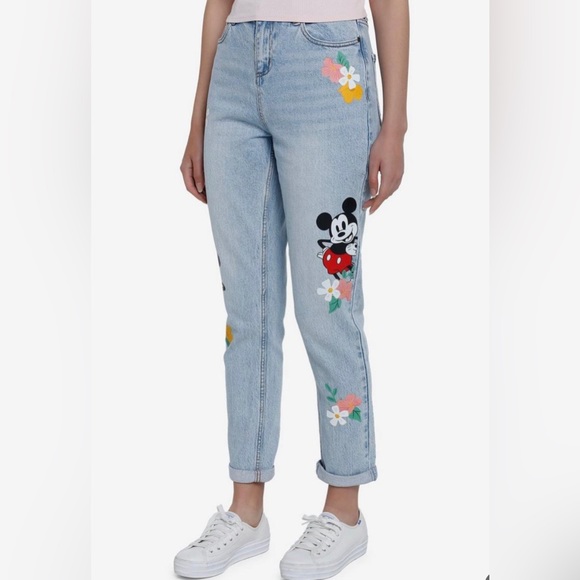 Disney Mickey Minnie Mouse flower mom jeans nwt - Picture 2 of 6